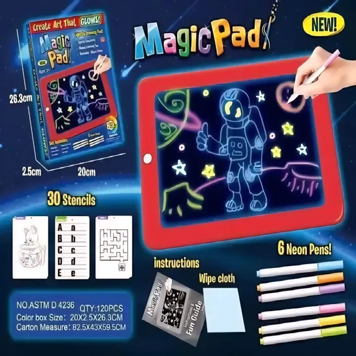 TAVORE%20Magic%20Pad%20Light-Up%20Drawing%20Board%20for%20Kids%20%E2%80%93%20Glowing%20Writing%20&%20Drawing%20Tablet%20with%20Neon%20Pens,%20Stencils%20&%20Fun%20Guide%20%7C%20Reusable%20&%20Educational%20Toy%20-%20Image%202