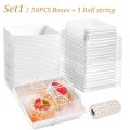 50PCS Paper Charcuterie Boxes with Clear Lids 4 Inches Square White Disposable Sandwich Boxes Dessert To Go Containers. 