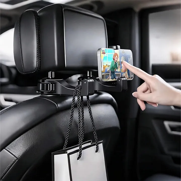 2Pcs%202-in-1%20Car%20Seat%20Hook%20Phone%20Holder:%20360%C2%B0%20Rotatable,%20Secure%20Lock,%20Soft%20Silicone,%20ABS,%20Hidden%20Design,%20Fits%202.1-3.9"%20Phones%20-%20Image%202