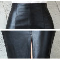 Women PU Leather Midi Skirt Autumn Winter Ladies Package Hip Front or Back Slit Pencil Skirt.