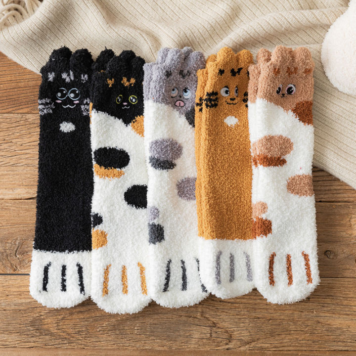 Cute Cat Paw Coral Velvet Winter Socks for Women | Warm & Fluffy Non-Slip Floor Sleep Socks