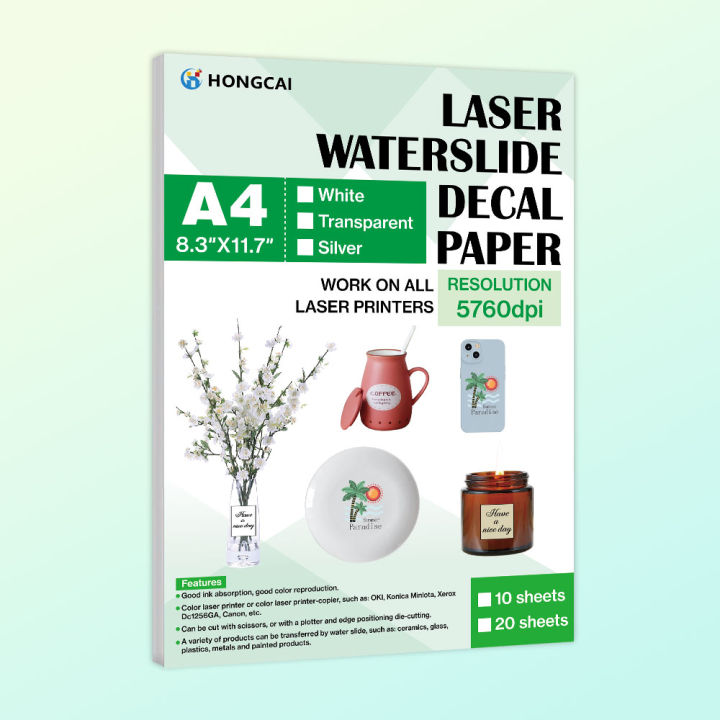 10 A4 Laser Water Slide Sticker Transfer Paper - White|Transparent|Silver, Water Transfer Paper Printable