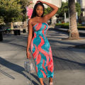 Spring/Summer Women's Colorful Tie Dye Print Off Shoulder Wrapped Chest Dress. 
