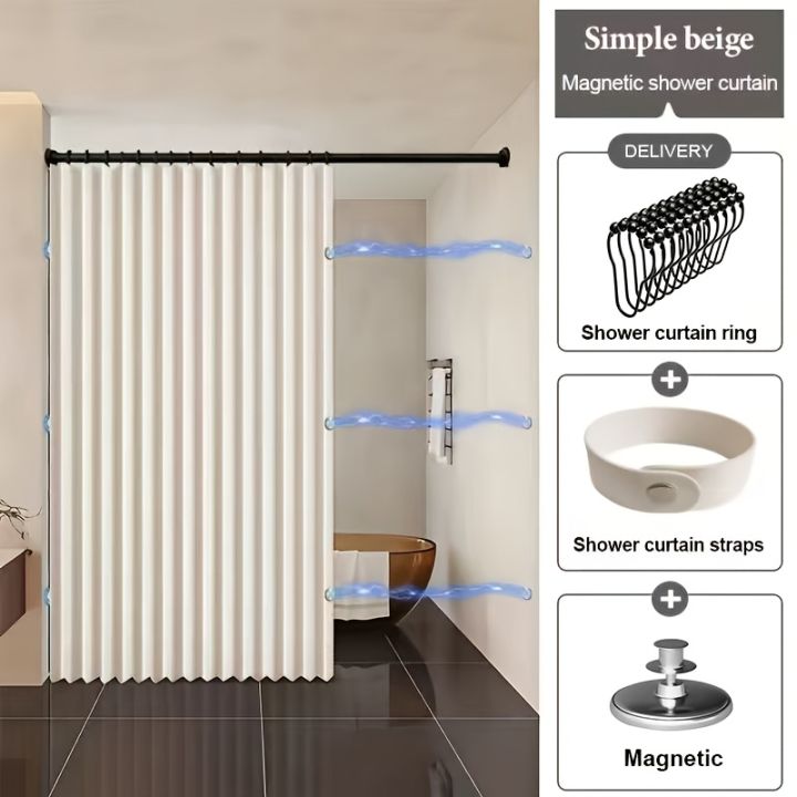 Magnetic%20Foldable%20Linen%20Bath%20Curtain%20Waterproof%20for%20Walk-In%20Shower%20-%20No%20Included%20Adjustable%20Rod%20-%20Image%207