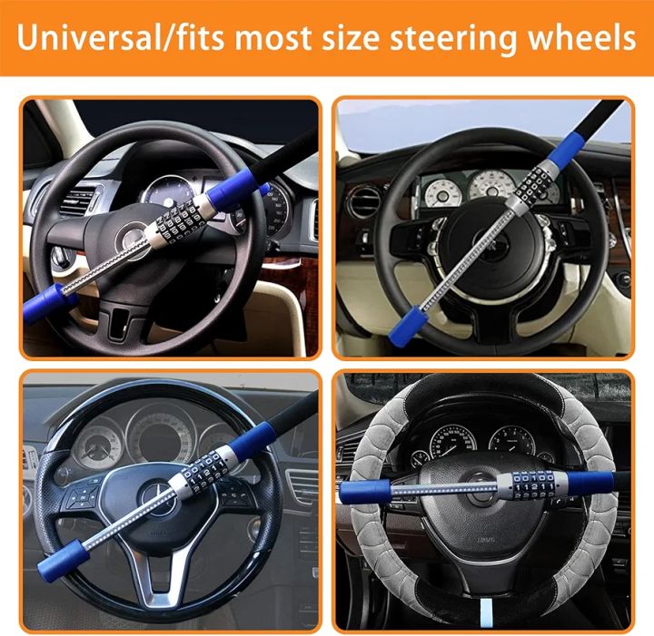 Combination Steering Wheel Lock Car Steering Wheel Password Lock Anti-Theft Car Steering Wheel Locks Universal Heavy Duty Steering Wheel Lock for Cars, Trucks, Vans and SUVs (Blue)