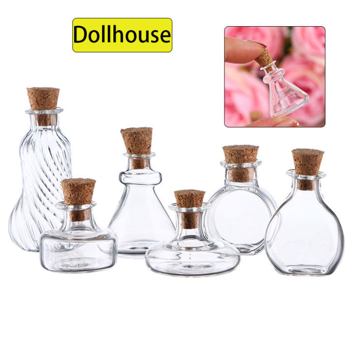 1:12 Dollhouse Miniature Vase Glass Bottle Wishing Bottle Storage Bottle with Cork Vase Candy Jar Model Doll House Decor