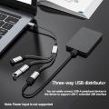1 In 3 Out USB Type C HUB Car Usb Splitter Cable Multifunction Adapter Cord Charging Cable 4 Port for iPhone Android Smart Phone.