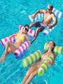 Inflatable Water Floating Mat for Adults, Foldable Backrest Recliner, Inflatable Striped Floating Bed, Single Hammock. 