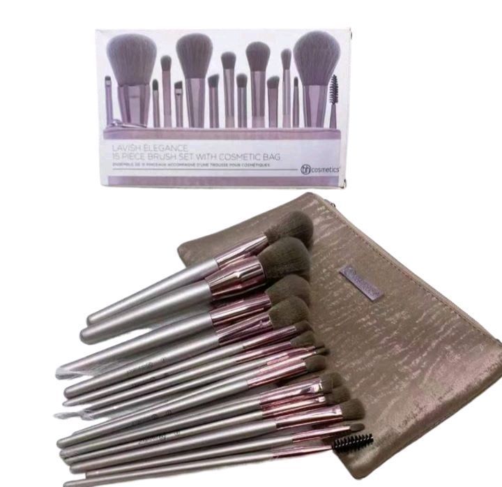 Lavish Elegance 15 Pieces Makeup Brush Set With Cosmetic Bag