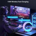G speaker multifunctional 4 in 1 RGB lights desk lamp wireless charging and clock alarm rechargeable gaming setup decoration speaker full running item Abs plastic hi -fi quality performance amplifier desktop speaker. 