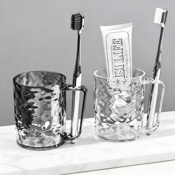 Transparent Plastic Toothbrush Cup with Handle Multipurpose Holder For Mouthwash and Teeth Cleaning Tools
