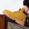 2025 New Men's Big Yellow Boots Durable Anti - Skid Sole High - Top Chunky Sole Winter Fleece Lined British Work Boots Motorcycl. 