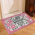 Door Mat Pink Background Tiger & Tropical Palm Leaf Pattern Carpet Non Slip Print Entryway Rug for Boho Home Decoration. 