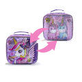 BLING BABIES Children's tote, lunch bag, double sided unicorn sequin design, pink and purple, suitable for carrying food. 