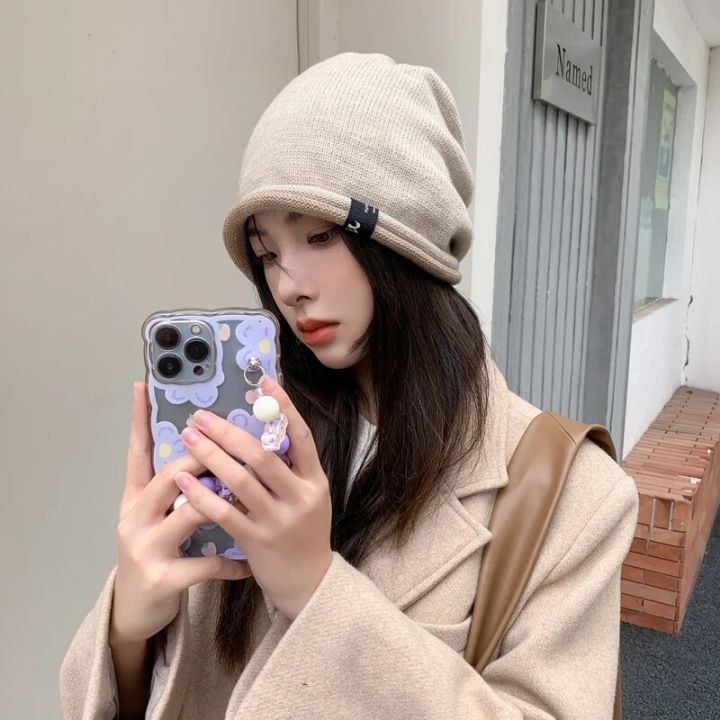 Hat%20Women's%20Autumn%20and%20Winter%20Fashion%20Street%20Windproof%20Wool%20Hat%20Warm%20Foreign%20Knitted%20Hat%20Show%20Face%20Small%20Pile%20Hat%20-%20Image%205