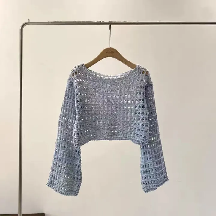 Fishnet%20Crochet%20Top%20Long%20Sleeve%20Crop%20Pullover%20Women%20Summer%20Cover%20Up%20Open-knit%20Blouse%20Y2K%20Grunge%20Outfit%20-%20Image%205
