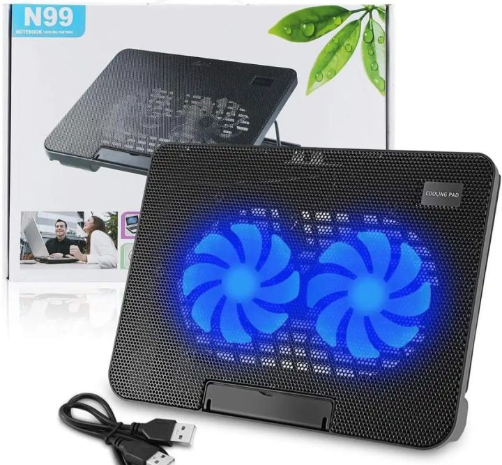 N99 DOUBLE FAN COOLING FAN | WITH BLUE LIGHTS ADJUSTABLE FOR LAPTOPS ...
