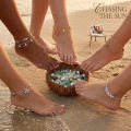 925 Sterling Silver Evil Eye Anklet For Women Boho Star Pearl Layered Ankle Bracelet Beach Jewelry. 