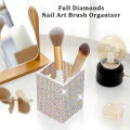 Bling Pen Container with 3 Slots Pencil Holder Makeup Brush Storage Box Rhinestone Desktop Dressing Table Organizer Tool. 
