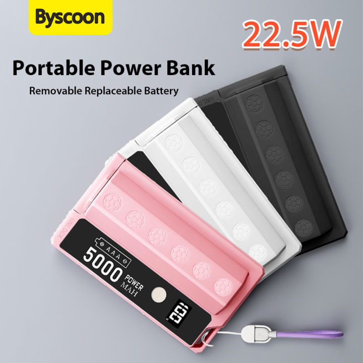 Byscoon Portable Power Bank 22.5W Fast Charging Removable Replaceable 21700 Battery(Not included) for iPhone 16 15 Samsung