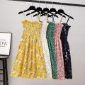Summer Mini Dresses Fashion Female Elastic High Waist Casual Spaghetti Strap Sleeveless Dress Women Chiffon Dresses Vestidos.