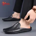 YRZL Loafers Summer Slip on Half Shoes for Men Leather Slippers Casual Breathable Comfy Loafers Moccasins Brown Black Beige. 