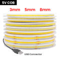 DC 5V USB COB Strip 3MM 5MM 8MM White/Pink/Red/White/Yellow/Ice Blue/Green Flexible Ribbon Rope Home Decor TV Backlight.