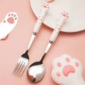 Cute Cat Paw Cutlery Set Portable Flatware Stainless Steel Travel Fork Spoon with Storage Box Lunch Bento Accessories.