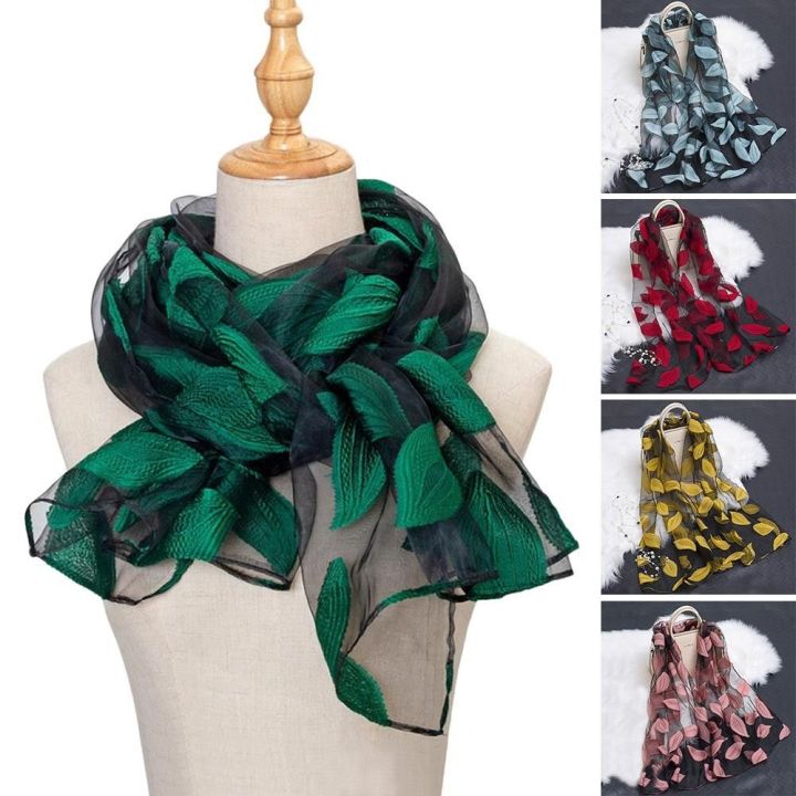 Silk Scarf Womens Summer Breeze Lightweight Sheer Wrap and Shawls Bandana Beach Organza Gauze Lace Hollow Scarf