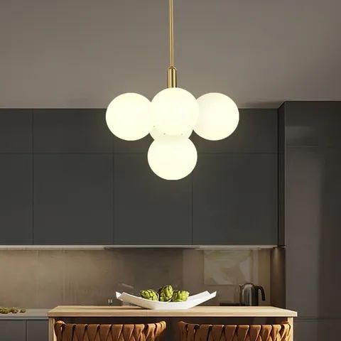 Luxury White Glass Ball Chandelier Post-modern Simple Nordic Italian Dining Bedroom Spherical Molecular Pendant Light