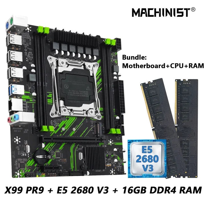 MACHINIST X99 Motherboard kit with Intel Xeon E5 2680 V3 CPU + DDR4 8GBx2 2133MHz Dual-Channel RAM Set Computer Combo X99 PR9