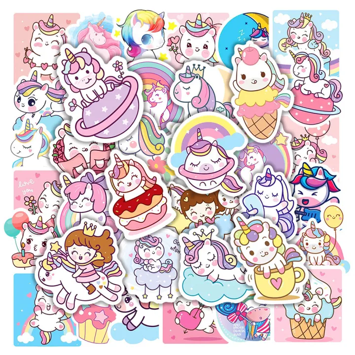 50/100pcs Cute Cartoon Unicorn Stickers for Laptop Luggage Phone Car Scooter Funny Vinyl Decal for Kids Girl Children Gift