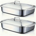 Stainless Steel Covered Roaster Pan Thickened Nonstick Oven Safe with Heat Resistant Handles for Grilling Baking Buffet Serving.