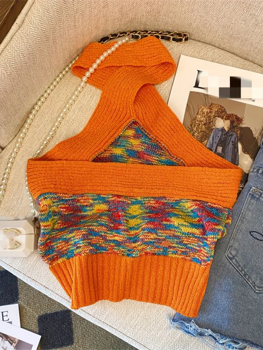 New%20Elegant%20Rainbow%20Tie-Dye%20Cross%20Halter%20Knit%20Top%20for%20Women%20Vibrant%20Backless%20Crop%20Top%20with%20Stretch%20for%20Summer%20&%20Spring%20camis%20-%20Image%202