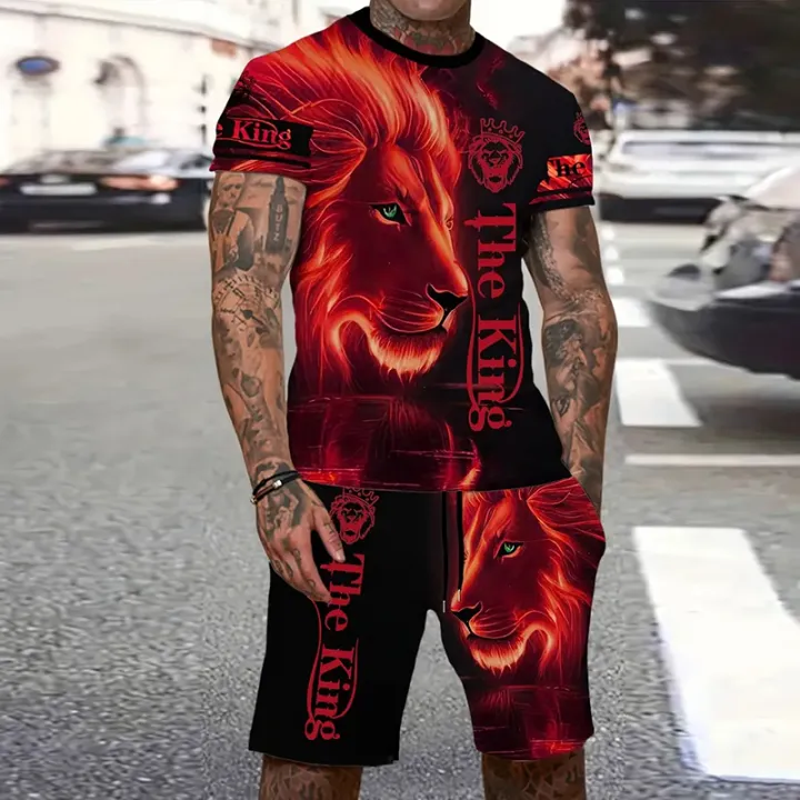 Tiger%203D%20Print%20Sport%20Moisture-wicking%20Breathable%20Men%20Round-neck%20T-shirt%20Shorts%20Outdoor%20Fitness%20Running%20Casual%20Street%20Fashion%20Set%20-%20Image%203