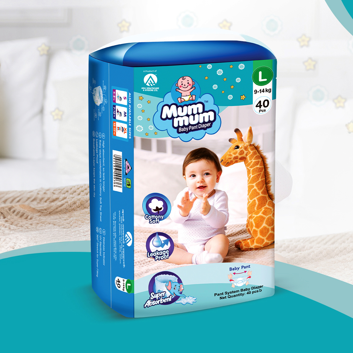 Mum Mum Disposable Baby Diaper Pant L (9-14 KG) - 40 pcs