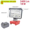 3/4/5/8 Inch Car LED Work Light Flashlights Electric  Spotlight For Milwaukee M&18 18V Li-ion Battery High Low Beam. 