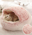 Plush Hooded Pet Bed Round Fluffy Soft Cat Bed Pet Cushion Warm Cat Dog 2 in 1 Sleeping Nest Cave for Small Dogs. 