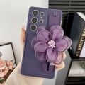 For Samsung Galaxy S24 S23 S22 S21 FE Ultra A14 A24 A34 A54 A53 A05S 3D Flower Brown Khaki  Wrist Strap Holder Classic Back Case. 