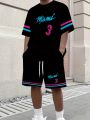 2025 New Men MIAMI NO.3 Print Casual Short Sleeve T-Shirt Shorts Set Adult Basketball Jersey Jogging Suit 2 Piece Set Clothes. 