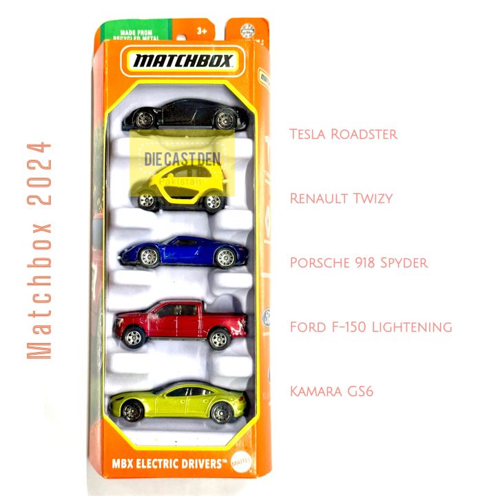 Tesla Roadster Porsche 918 Spyder Ford F-150 Lightening Kamara GS6 Pack of 5 Matchbox electric Drivers 1:64 Scale Diecast Model Cars