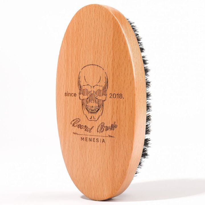 Boar Bristle Hair Beard Brush for Men, Small Soft Beard Brush, Pocket Travel Men's Wooden Mustache Brush (Skull)