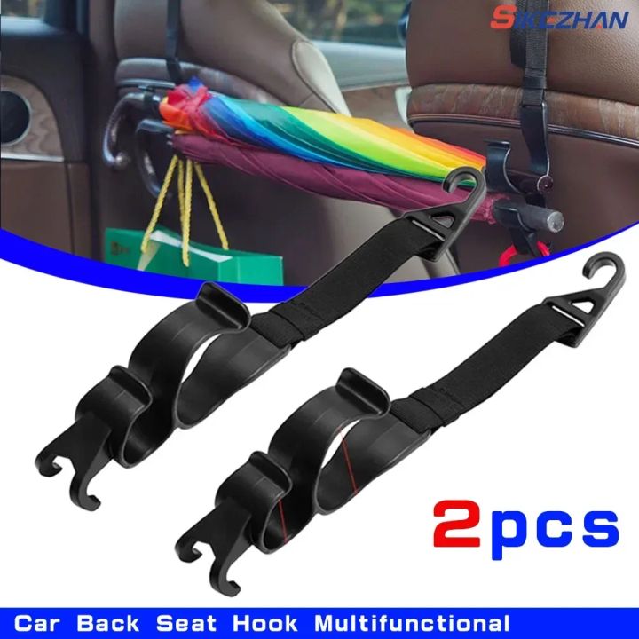 2Pcs Car Back Seat Hook Multifunctional Rear Headrest Hook Holder Adjustable Umbrella Trunk Mount Auto Interior Accessories