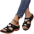 Women Embroidery Slide Sandals Vintage Embroidery Design PU Leather Slipper Gift for Christmas Birthday New Year. 