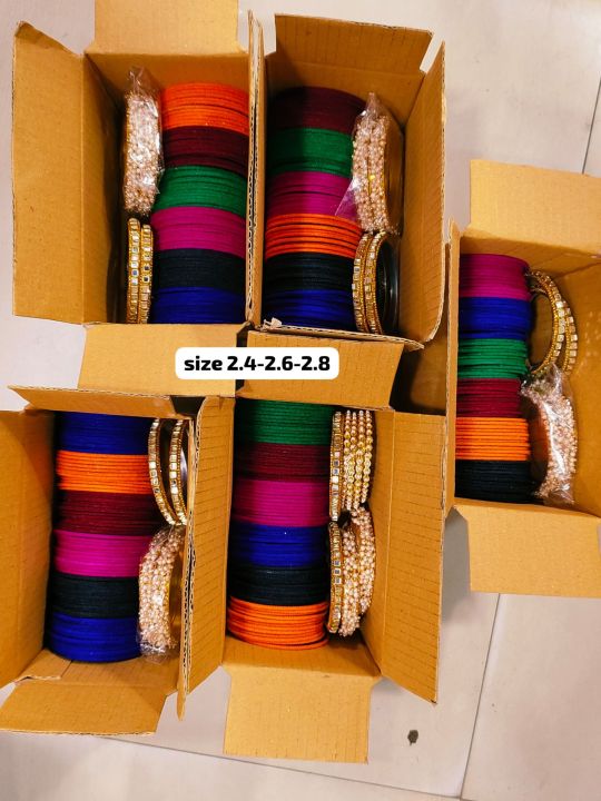 6 dorjon colourful velvet Kundan churi combo set