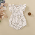 Summer female infant white short-sleeved grass-printed triangular Romper and bow two-piece set sweet and cute. 