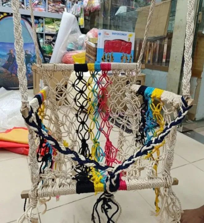 Colorful Macrame Baby Swing Chair for Outdoor Seating - Durable Handmade Kids Hammock