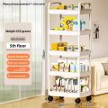 5-Tier Rolling Storage Cart with Wheels, Slim Narrow Gap Mobile Shelf, Hollow-Out Multilayer Organizer for Kitchen Bathroom Home.