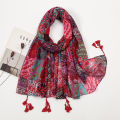 Elegant Floral Printed Hijab Cotton Viscose Tassel Shawl For Woman Fashion Beach Long Scarf Ladies Flower Headscarf 185*100cm.