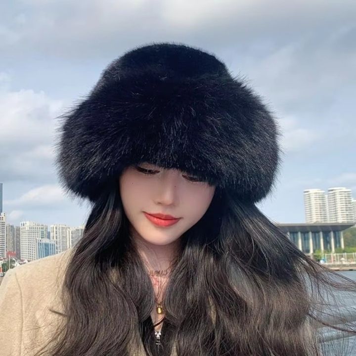 Fashion%20Headwear%20Fluffy%20Fur%20Winter%20Hat%20Solid%20Color%20Thicken%20Bucket%20Hat%20Plush%20Cold%20Windproof%20Berets%20Chrismas%20s%20-%20Image%205